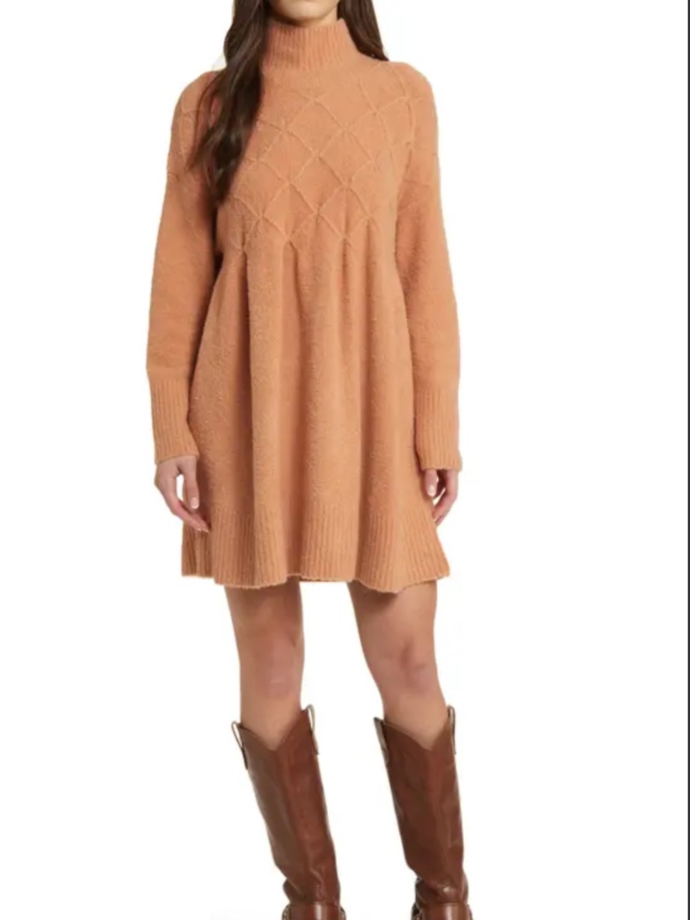 Free People Jaci Babydoll Long Sleeve Mock Neck Sweater Dress Wool Blend Size M